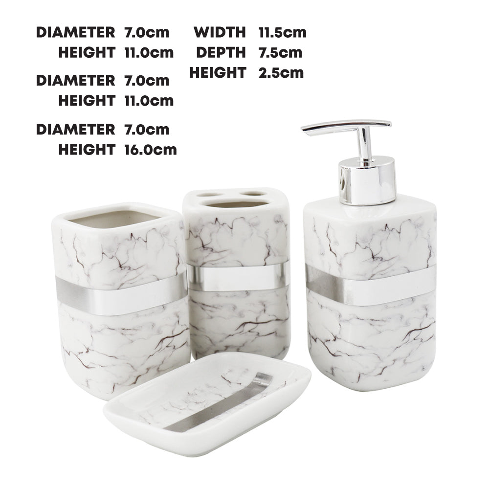 Durane Marbled Silver Bathroom 4pc Set