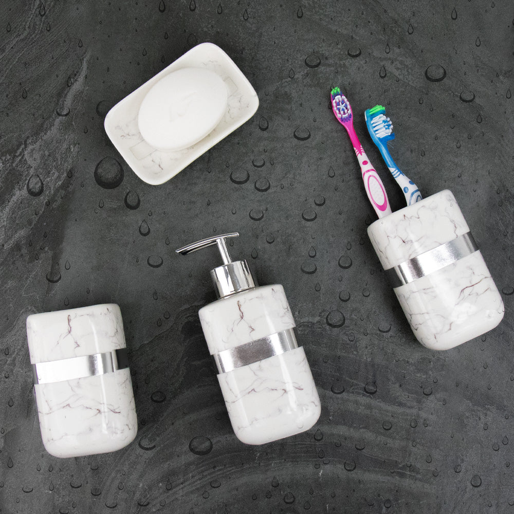 Durane Marbled Silver Bathroom 4pc Set