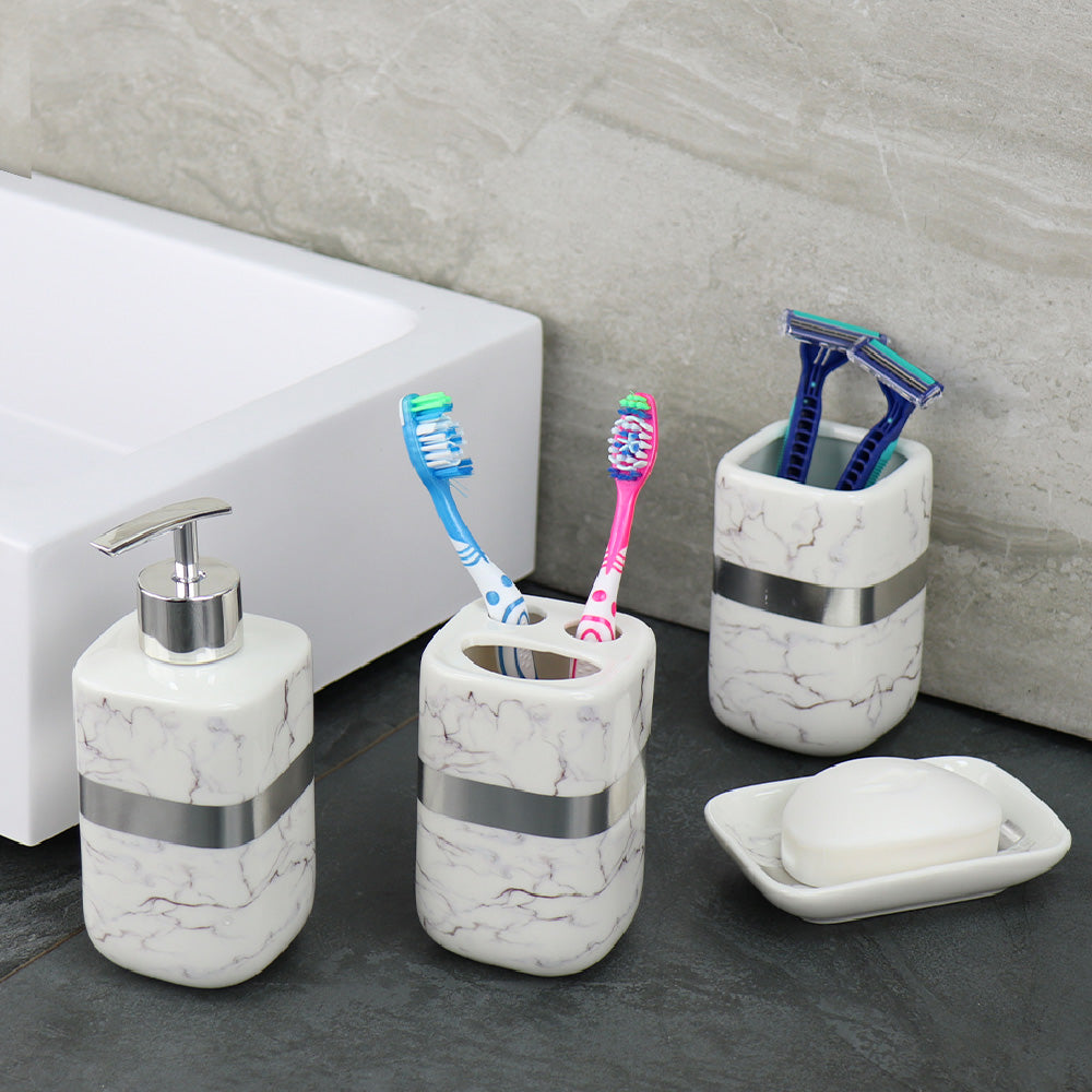 Durane Marbled Silver Bathroom 4pc Set