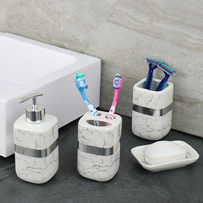 Durane Marbled Silver Bathroom 4pc Set