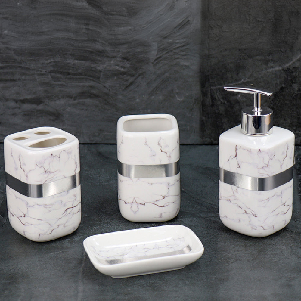 Durane Marbled Silver Bathroom 4pc Set