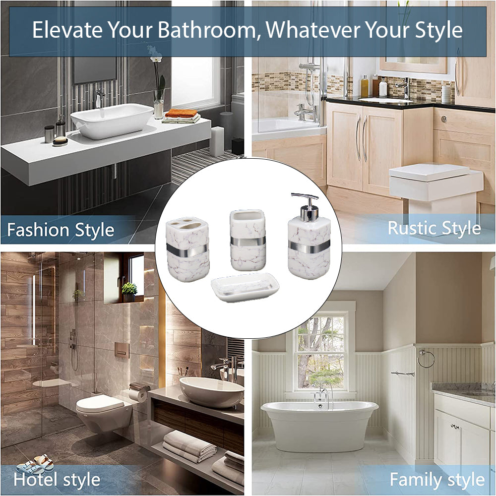 Durane Marbled Silver Bathroom 4pc Set