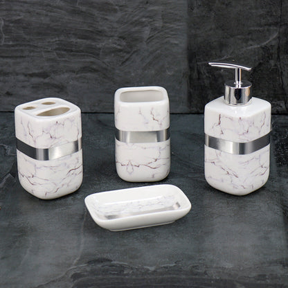 Durane Marbled Silver Bathroom 4pc Set
