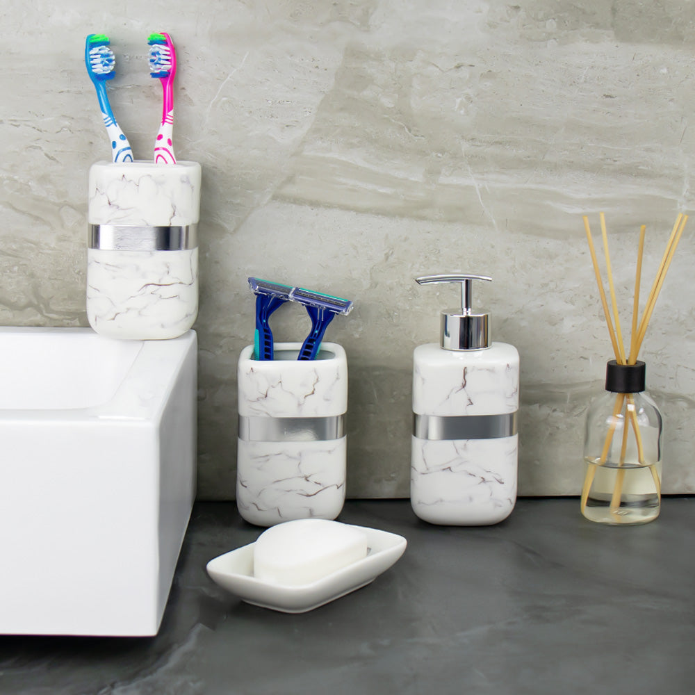 Durane Marbled Silver Bathroom 4pc Set