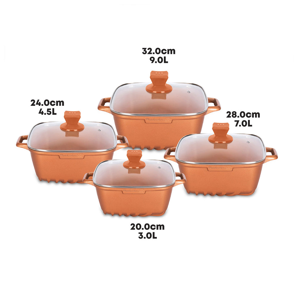 SQ Professional Nea Seramiq Square Stockpot Set 4pc/ Cuprum