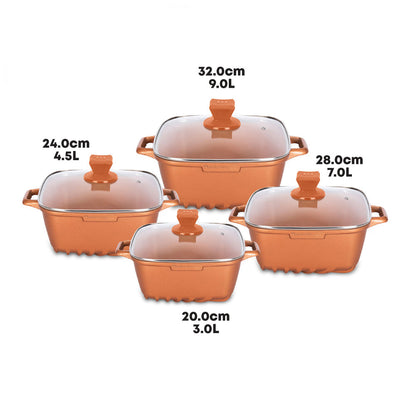 SQ Professional Nea Seramiq Square Stockpot Set 4pc/ Cuprum